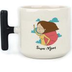 Mor Mürekkep Süper Mom Pelerin Baskılı Siyah Kulplu T Kupa - Açık Gri - Beyaz - 200 ml