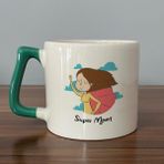 Mor Mürekkep Süper Mom Pelerin Baskılı Yeşil Kulplu D Kupa - Açık Gri - Beyaz - 200 ml