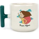 Mor Mürekkep Süper Mom Pelerin Baskılı Yeşil Kulplu T Kupa - Açık Gri - Beyaz - 200 ml