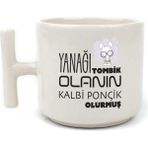 Mor Mürekkep Yanağı Tombik Olanın Baskılı Beyaz Kulplu T Kupa - Açık Gri - Beyaz - 200 ml