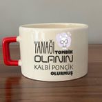 Mor Mürekkep Yanağı Tombik Olanın Baskılı Kırmızı Kulplu C Fincan - Açık Gri - Beyaz - 200 ml