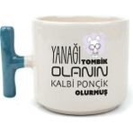Mor Mürekkep Yanağı Tombik Olanın Baskılı Mavi Kulplu T Kupa - Açık Gri - Beyaz - 200 ml