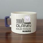 Mor Mürekkep Yanağı Tombik Olanın Baskılı Mor Kulplu C Fincan - Açık Gri - Beyaz - 200 ml