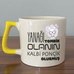 Mor Mürekkep Yanağı Tombik Olanın Baskılı Sarı Kulplu D Kupa - Açık Gri - Beyaz - 200 ml
