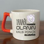 Mor Mürekkep Yanağı Tombik Olanın Baskılı Turuncu Kulplu D Kupa - Açık Gri - Beyaz - 200 ml