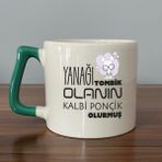 Mor Mürekkep Yanağı Tombik Olanın Baskılı Yeşil Kulplu D Kupa - Açık Gri - Beyaz - 200 ml