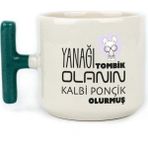 Mor Mürekkep Yanağı Tombik Olanın Baskılı Yeşil Kulplu T Kupa - Açık Gri - Beyaz - 200 ml