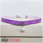 Mor Renk Kadife Kadın Akrilik İnci Choker Kolye
