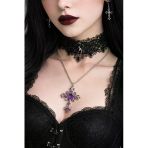 Mor Renk Kaplama Gotik Haç Kolye Unisex Metal Zincir Aksesuar