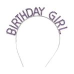 Mor Renk Kristal Taşlı Parlak Birthday Girl Yazılı Taç 16x17 cm (4172)