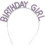 Mor Renk Kristal Taşlı Parlak Birthday Girl Yazılı Taç 16x17 cm (5122)