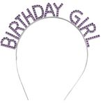 Mor Renk Kristal Taşlı Parlak Birthday Girl Yazılı Taç 16X17 cm - Lisinya