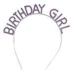Mor Renk Kristal Taşlı Parlak Birthday Girl Yazılı Taç - Gri