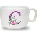 Mor Renkli C Harfi Baskılı Seramik Beyaz Kahve Kupası - 199 ml