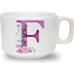 Mor Renkli F Harfi Baskılı Seramik Beyaz Kahve Kupası - 199 ml