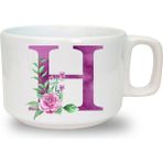 Mor Renkli H Harfi Baskılı Seramik Beyaz Kahve Kupası - 199 ml