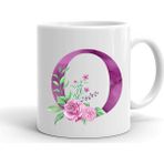 Mor Renkli O Harfi Baskılı Seramik Beyaz Kahve Kupası - 199 ml