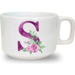 Mor Renkli S Harfi Baskılı Seramik Beyaz Kahve Kupası - 199 ml