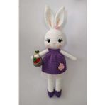Mor Sepetli Şirin Tavşan Uyku Arkadaşı Amigurumi Organik Oyuncak