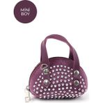 Mor SHK220 Süet Kumaş, Tek Bölmeli, Zincir Askılı,fermuarlı, Taşlı, Mini El ve Omuz Çantası