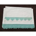 Mor Tırtıl El Işi Dantel Işlemeli Tek Kişilik Çarşaf Yastık Kılıfı Takımı Çeyizlik Hediyelik - Beyaz - Yeşil - 220 x 150 cm