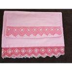 Mor Tırtıl El Işi Dantel Işlemeli Tek Kişilik Çarşaf Yastık Kılıfı Takımı Çeyizlik Hediyelik - Pembe - 220 x 150 cm