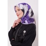 Mor Yansıma Yaprak Desen Twill İpek Eşarp