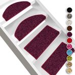 Mor Yumuşak Yüksek Kazıklı Merdiven Basamağı Halı Paspas Seti, 15 Parça Kendinden Yapışkanlı Kaymaz Merdiven Pedleri, Merdiven için Yolluk, Yarım Daire Tasarımı 19 x 56 cm
