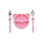 MorBebe Baby 3 Parça Tavşan Figürlü Çocuk Çatal Kaşık Ve Mama Tabağı Seti (pembe )