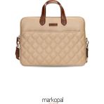 Morca Macbook Kılıf Notebook Çanta Tablet Laptop Kılıfı 13"-14" ve 15"-16" Kapitone Desenli Deri - Vizon