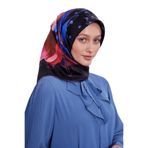 Morcivert Lotus Çiçek Desen Twill İpek Eşarp