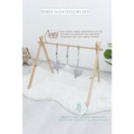 Mordesign Ahşap Bebek Egzersiz Aleti (Oyuncaklar Dahil) 3'lü Çıngırak Oyuncak Naturel Seri gri