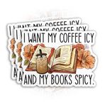 Mordesticker (3 Adet) I Want My Coffee Icy And My Books Baharatlı Çıkartma Vintage Kitapçı Kitaplar Sevgili Hediye Okuma 7,62 cm Kalıp Kesim Su Geçirmez Vinil Çıkartma Dizüstü Bilgisayar Su Şişesi Telefon Kılıfı