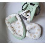 More And Mori Çift Taraflı Babynest Bebek Uyku Yatağı ve Yastığı -Dışı Mint Waffle Pike , Içi Beyaz Quala Desenli Poplin Kumaş