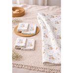 More Home % 100 Pamuk Müslin Örtü, Bebek Battaniyesi 5 Parça Set Havuç Yiyen Tavşan Krem Turuncu