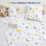 More Home % 100 Pamuk Müslin Örtü, Bebek Battaniyesi 7 Parça Set Ay Yıldızlı Gri Sarı