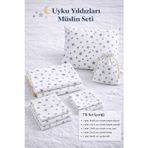 More Home % 100 Pamuk Müslin Örtü, Bebek Battaniyesi 7 Parça Set Yıldızlı Gri Beyaz