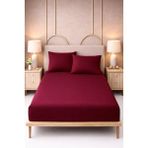 More Home Çift Kişilik Lastikli Çarşaf Seti + 2 Yastık Kılıfı Bordo - Bordo - Gri - 180x200
