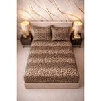 More Home Çift Kişilik Lastikli Çarşaf Seti + Yastık Kılıfı Leoparlı Bej - 180x200 - Kahve Rengi
