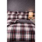 More Home Çift Kişilik Nevresim Takımı Lastikli Çarşaf Ekose Desen Gri Kırmızı Çizgili