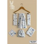 More Home Müslin Bez Battaniye Set 6 Parça Mavi Balonlu Tavşan
