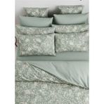 More Home Tek Kişilik Lastikli Çarşaf Nevresim Takımı Yeşil Beyaz Floral