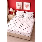 More Home Tek Kişilik Lastikli Çarşaf + Yastık Kılıfı Kalp Desenli Beyaz Kırmızı - 180x200 - Beyaz - Kırmızı