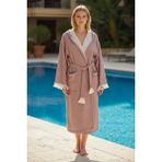 Morenelle Aura Müslin Unisex Bornoz Kapüşonlu Püsküllü Yumuşak Dokulu Banyo ve Plaj Bornozu Plaj/pareo/kimono - L - XL - Kırmızı