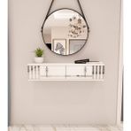 Morepp Perla 90 cm Duvara Monte 2 Kapaklı Raflı Makyaj Masası Dresuar Beyaz-Gümüş - Beyaz - Gümüş