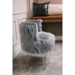 Morfoni Peluş Makyaj Sandalyesi - Gri Renk Peluş Puf 4 Metal Gri Ayaklı