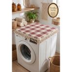 Morlay Bordo Vintage Püsküllü Çamaşır Makinesi Örtüsü - Çeyizlik Buldan Bezi Dekoratif Banyo Makine Kılıfı