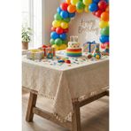 Morlay Organizasyon Monika Püsküllü Masa Örtüsü - Baby Shower, Doğum Günü, Nişan Bohem Vintage Buldan Örtü