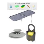 morlimon Silikon Banyo ve Mutfak Lavabo Seti 3'lü Musluk Matı Lavabo Süzgeci Askılı Süngerlik Düzenleyici