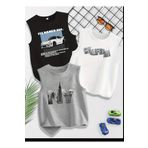 MORNİNG KİDS Erkek Çocuk Sıfır Kol 3'lü Paket Siyah-Gri-Beyaz NY-California-Araba Baskılı Penye Tişört